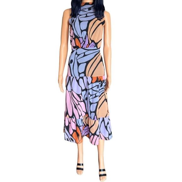 NWT Sam Edelman Butterfly Print High Neck Midi Dress - Picture 3 of 7